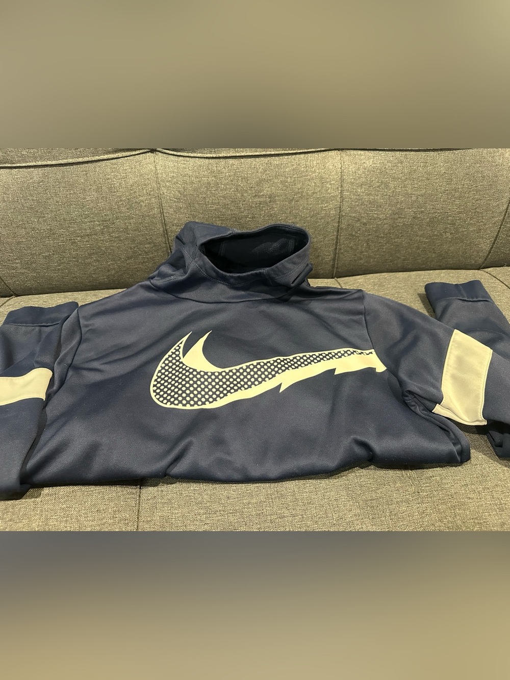 Nike Men’s Navy Turtleneck Sweatshirt with Cream Swoosh